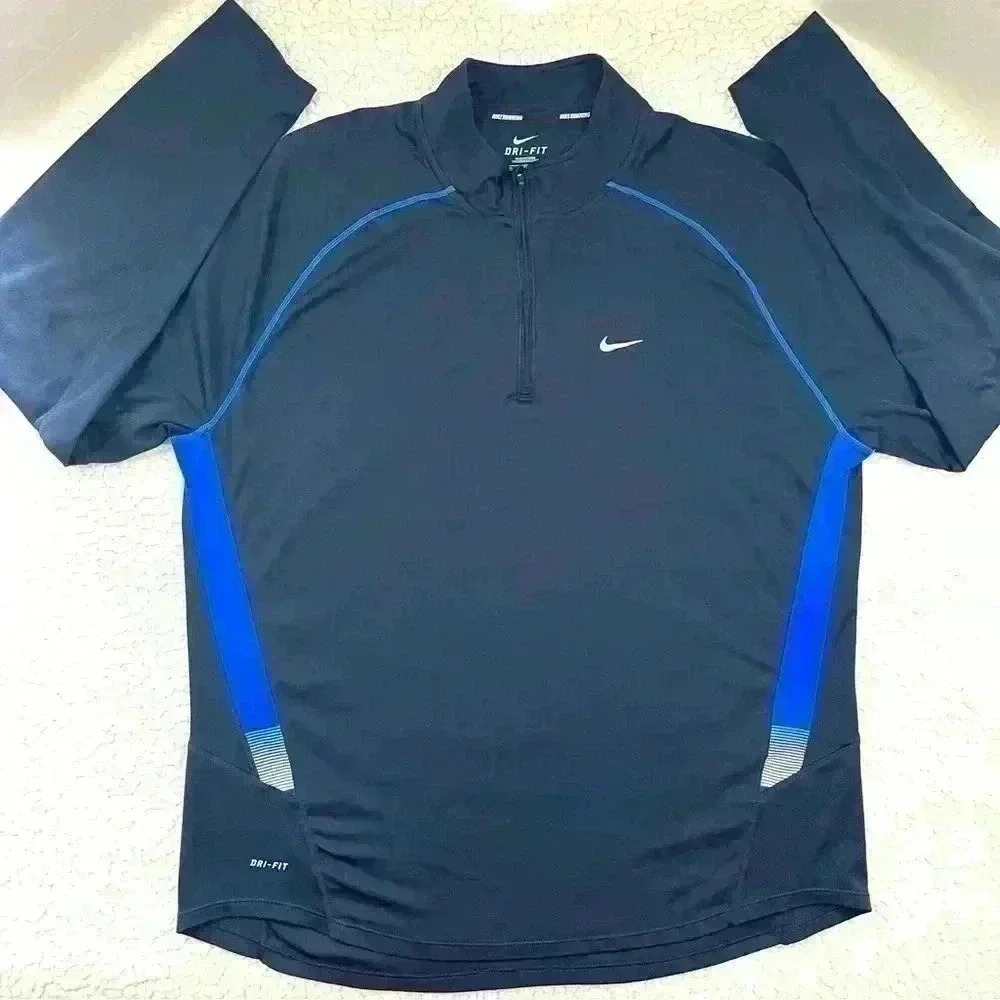 Nike Dri Fit Navy 3/4 Zip Crop Neck Pullover Running Sweatshirt Top Size XL